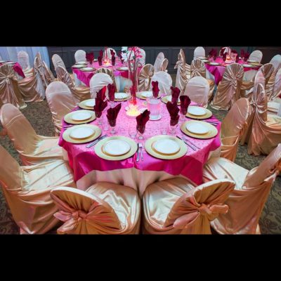 pink and gold table settings